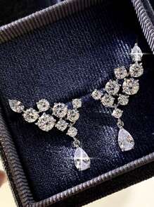 1pair Elegant Cubic Zirconia Decor Drop Earrings For Women For Daily Decoration For Party Banquet Wedding