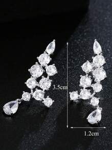 1pair Elegant Cubic Zirconia Decor Drop Earrings For Women For Daily Decoration For Party Banquet Wedding