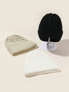 3pcs/set Toddler Winter Hats, Thick Knitted Beanie Caps In Classic Colors, Warmth - Multicolor - View 3