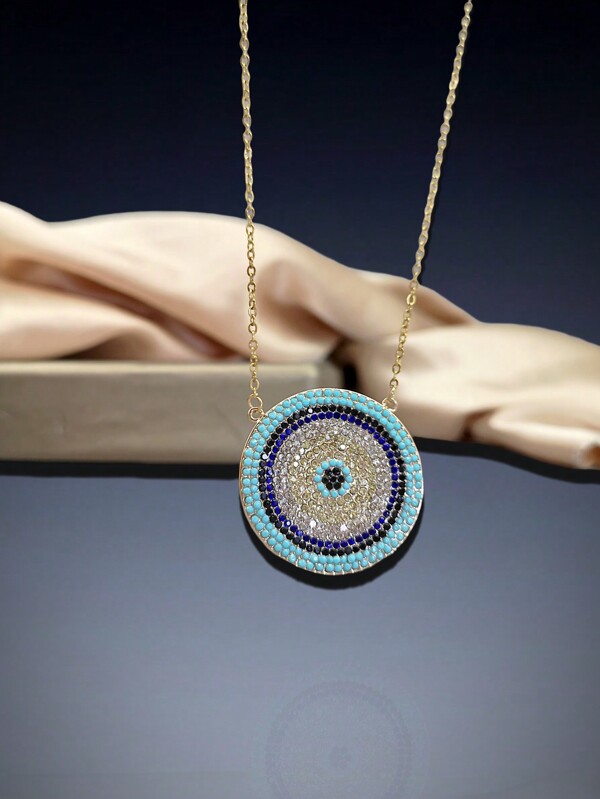 1pc Gorgeous Exaggerated Eye Shaped Pendant Necklace Embellished With Cubic Zirconia For Women