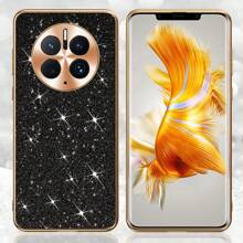 Suteni Black Pu Soft Edge Glitter Phone Case Compatible With Huawei/Honor/Oppo - Black - View 2