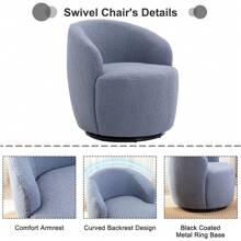 Swivel Barrel Chair, Teddy Sherpa Upholstered Modern Round Accent Arm Chairs, 360 Degree Swivel Small Single Sofa Armchair for Nursery Living Room Bedroom