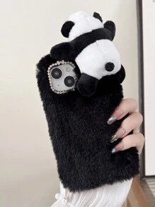 Panda Shaped Stylish Anti-fall Plush Phone Case, Compatible With Iphone, Samsung, Google, Moto - Black - View 11