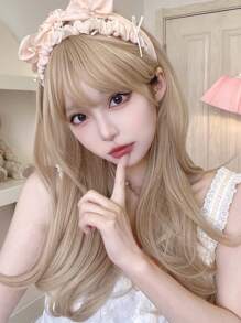 alicegarden 1 件合成耐热、金色长直假发、24 英寸长、全机器编织日常自然逼真假发