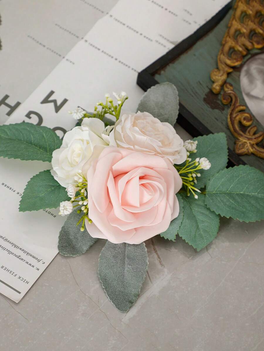 1pc Artificial Flower Cake Topper For Dining Table Decoration - Pink - View 1