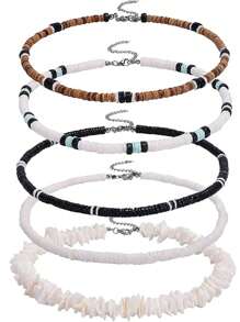 5入組貝殼項鍊男士貝殼項鍊夏季沙灘衝浪項鍊男女夏威夷項鍊男款白色項鍊海灘珠寶 - 彩色 - 查看 1