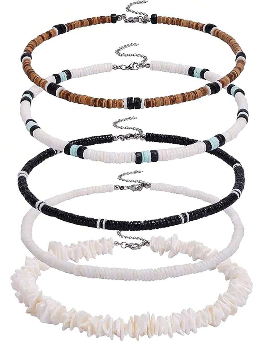 5入組貝殼項鍊男士貝殼項鍊夏季沙灘衝浪項鍊男女夏威夷項鍊男款白色項鍊海灘珠寶 - 彩色 - 查看 1