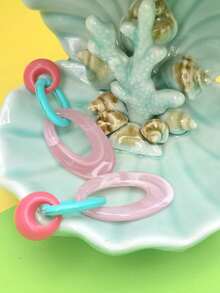 幾何樹脂裝飾長吊墜耳環,女性鮮明復古飾品,適用於派對 - 藍色 - 查看 4