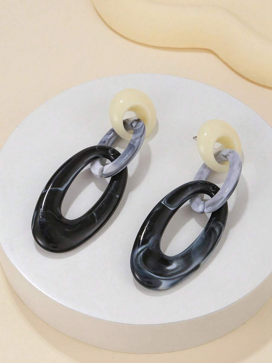 幾何樹脂裝飾長吊墜耳環,女性鮮明復古飾品,適用於派對 - 藍色 - 查看 1