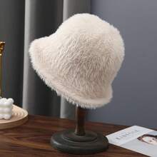 1頂女式純色鈴形針織長毛絨漏斗帽，保暖時尚，適合畢業季、大學日常、度假旅行、休閒外出等場合