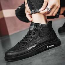 Zapatillas Altas Para Hombre, Casuales Y Deportivas, Elegantes Y Versátiles, Con Colores Sólidos Y Diseño Con Cremallera Lateral - Negro - Ver 6