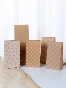 10pcs/set White Polka Dot Kraft Paper Gift Bags Without Handle, Foldable And Adhesive-free, No Sticker Included - white dots - View 1