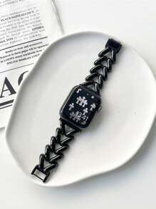 1入不限男女時尚金屬鏈手鍊手錶帶兼容蘋果手錶45mm 49mm 38mm 40mm 41mm 42mm 44mm，優雅迷人的手環兼容蘋果手錶系列Ultra Se 8 7 6 5 4 3 2 1，黑色