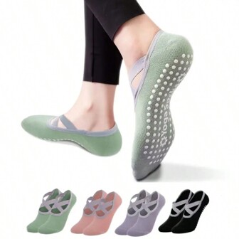 1pair Women's Yoga Socks, Anti-slip Sports Socks, Suitable For Ballet Yoga Pilates, Daily Home Use, Strong Grip, Elastic Design, Can Be Worn Alone, Black, Purple, Beige, Green, Pink