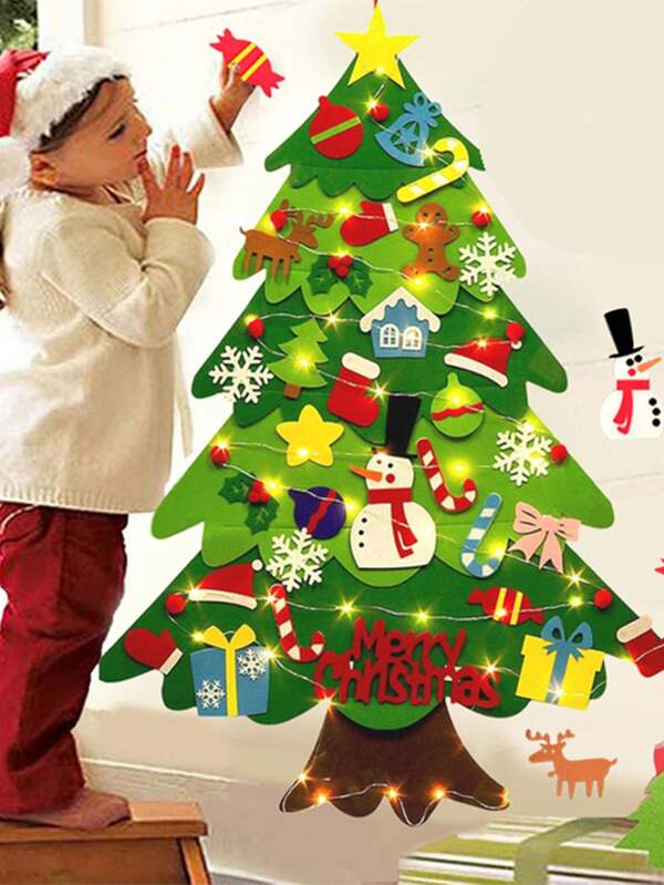 A Set Green DIY Felt Christmas Tree Merry Christmas Decorations For Home Christmas Ornament Xmas Gifts Santa Claus New Year Tree Without Christmas Lights,Christmas