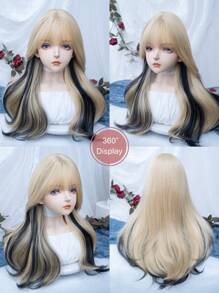 alicegarden 1 Piece Synthetic Heat-Resistant, Long Wave Wigs In  Multi Color, 24 Inches Long, Made From Fiber, Suitable For Daily Use, Natural And Realistic False Hairpiece.Full Machine Weave Daily Natural Realistic Wig