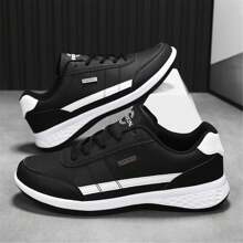 VanWeir 男士加大码休闲舒适抓地跑步运动鞋，耐用系带设计，非常适合户外运动和日常穿着 - 黑與白 - 查看 2