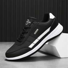 VanWeir 男士加大码休闲舒适抓地跑步运动鞋，耐用系带设计，非常适合户外运动和日常穿着 - 黑與白 - 查看 6