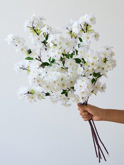 1pc/3pcs/6pcs 27.6'' Artificial Cherry Blossom Branches White Faux Cherry Flowers Peach Branches Silk Tall Stems For Home Living Room Dining Table Decoration, Wedding Party DIY, Courtyard Sakura Branch Stem, Valentine Day, Gift Gifts Birthday Graduation