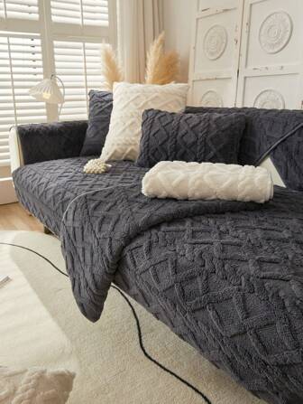 Funda de sofá cálida de felpa tejida para invierno, funda para sofá de 1/2/3/4 plazas con respaldo antideslizante y fundas para reposabrazos, 1 ud.