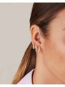 MDFUN 18K镀金Huggic CZ耳环，316L不锈钢立方氧化锆耳钉，耳骨/耳廓穿孔，低过敏性，男女通用 - 金黃色 - 查看 3