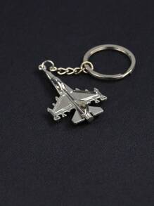 1pc Silver-tone Mini Airplane Model Keychain, Car Key Ring Pendant - Silver - View 3