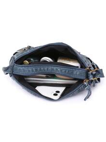 Túi đeo chéo thời trang dành cho nữ có sức chứa lớn, chất liệu PU giặt bằng nước, túi đeo vai, màu trơn, nhẹ, túi đeo dưới cánh tay - Màu xanh lam - Xem 7