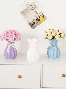 1只仿陶瓷塑料花瓶,附有隨機顏色的蝴蝶結,適用於家庭裝飾插花 - 淡紫色 - 查看 4