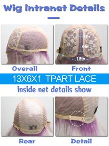 26吋t型蕾絲紫羅蘭漸層波浪捲髮派對專屬合成纖維女假髮