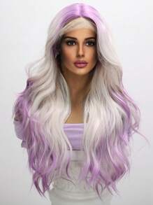 26吋t型蕾絲紫羅蘭漸層波浪捲髮派對專屬合成纖維女假髮
