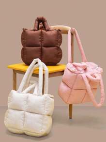 Padded Tote Bag For Women, Puffer Quilted Shoulder Bag, Winter Handbag For Shopping, School, Travel,Puffy Down Knitting Handbag