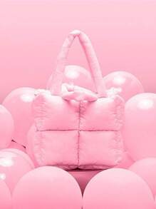 Padded Tote Bag For Women, Puffer Quilted Shoulder Bag, Winter Handbag For Shopping, School, Travel,Puffy Down Knitting Handbag