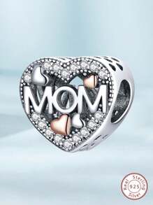 1入組華麗的925純銀母愛心魅力珠,適用於女性手鍊手鐲、diy珠寶製作、女友禮物、優質女士珠寶 - 銀色 - 查看 5