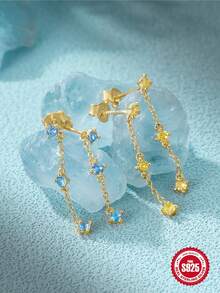 1對長流蘇金銀s925純銀精細耳釘,婚禮訂婚派對禮物珠寶首飾