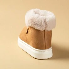 聖誕風格高跟拖鞋適合女士,冬天戶外高幫時尚運動鞋,加厚溫暖毛絨家庭防滑男士雪地靴 - 卡其色 - 查看 3