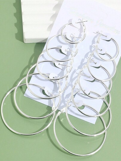 12pcs/set Hoop Earrings Set Stainless Steel Big and Small Different Size Circle Exaggerated C-shaped Decor Gold Hoops Silver Round Hoops Earrings Classic Jewelry Gift Set for Women & Men & Girls Daily Earrings