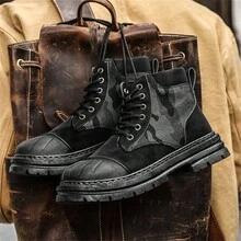 Men's High Top Motorcycle Style Canvas Shoes, Fashionable And Versatile - Black - View 5