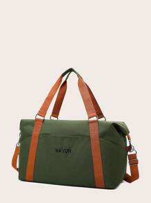 綠色光面大容量週末行李袋,尼龍輕便桶形行李袋,乾濕分離旅行健身包 - 軍綠色 - 查看 5