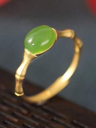 天然 7.6*6 毫米綠色軟玉和 S925 戒指適合女士日常生活或派對隨機發貨