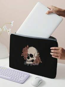 Bolso para laptop con patrón impreso de calavera dibujado a mano, con asa, bolso de computadora con cierre, portátil multifuncional y práctico para oficina, escuela, aula, bolsos para laptop, bolsos de aula, bolsos de almacenamiento para maestros, bolsos organizadores de aula - Multicolor - Ver 2