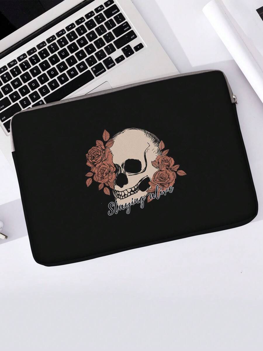 Bolso para laptop con patrón impreso de calavera dibujado a mano, con asa, bolso de computadora con cierre, portátil multifuncional y práctico para oficina, escuela, aula, bolsos para laptop, bolsos de aula, bolsos de almacenamiento para maestros, bolsos organizadores de aula - Multicolor - Ver 1