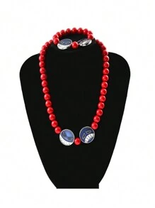 Collar Accesorio perlas rojas con cara azul Pirata tripulación Anime - Rojo - Ver 2