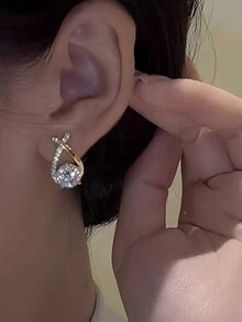 1pair Simple & Elaborate Cross Design Rhinestone Stud Earrings For Women, Suitable For Daily Wear And Parties Such As Wedding - Yellow Gold - View 2