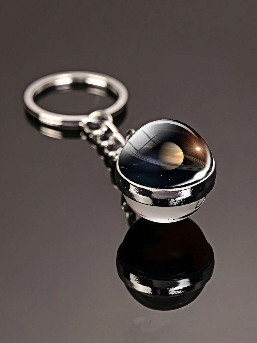 Moon Keychain With Solar System Metal Pendant, Double-sided Glass Ball ...