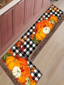 1入組秋季南瓜印花地墊,感恩節南瓜楓葉底格收穫地氈,農家防疲勞廚房地氈,防滑耐洗,廚房飯廳地面,小型辦公室/家居沉降房裝飾地毯地墊 - 橘色 - 查看 4