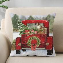 1pc Modern Simple Peach Skin Fabric Square Cushion Cover With Christmas Pattern, Suitable For Winter And Christmas Party Living Room And Sofa Decoration - Multicolor - View 3