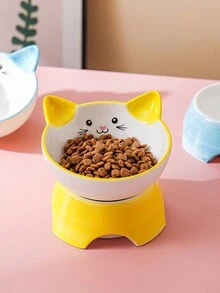 Cute Cat Separable Ceramic Bowl Suitable For Pet Daily Feeding - Yellow - View 2