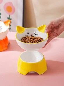 Cute Cat Separable Ceramic Bowl Suitable For Pet Daily Feeding - Yellow - View 5