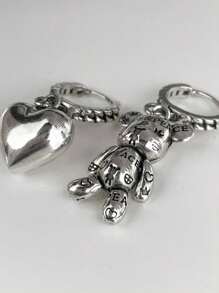 不对称熊与心形设计女士珠宝耳环情人节、妈妈、母亲、母亲节、礼物 - 銀色 - 查看 2