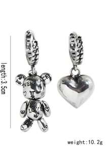 不对称熊与心形设计女士珠宝耳环情人节、妈妈、母亲、母亲节、礼物 - 銀色 - 查看 6